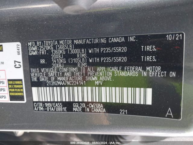 2T2HZMAA7NC224141 Lexus RX 350