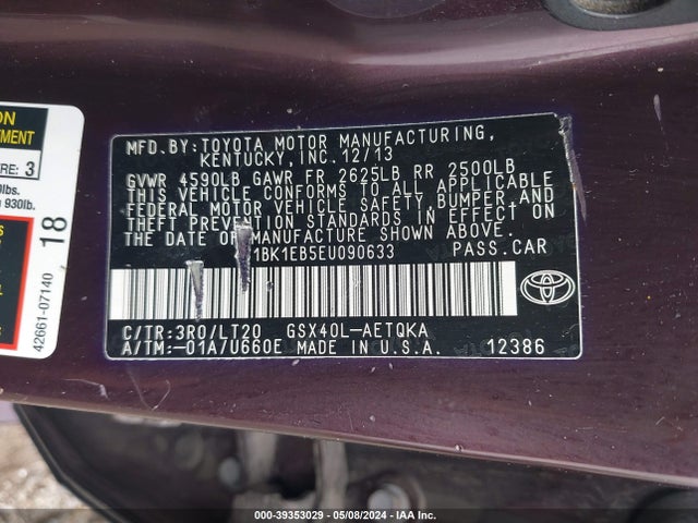 Toyota Avalon Xle Touring 2014 4T1BK1EB5EU090633 Image 9