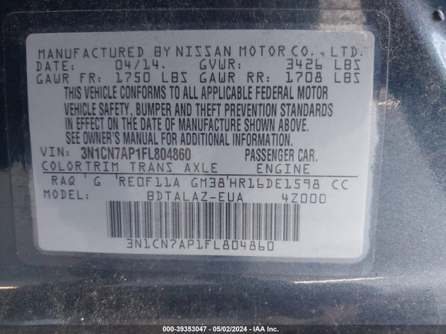 Nissan Versa 1.6 S+ 2015 3N1CN7AP1FL804860 Image 9