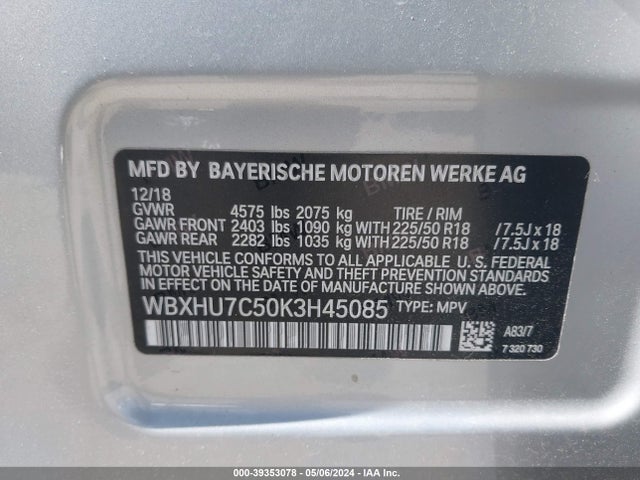 BMW X1 Sdrive28i 2019 WBXHU7C50K3H45085 Image 9