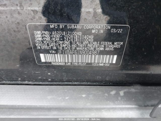 JF1VBAF61N9004987 Subaru Wrx Premium