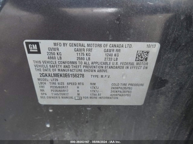 GMC Terrain Sle-1 2014 2GKALMEK0E6156278 Image 9