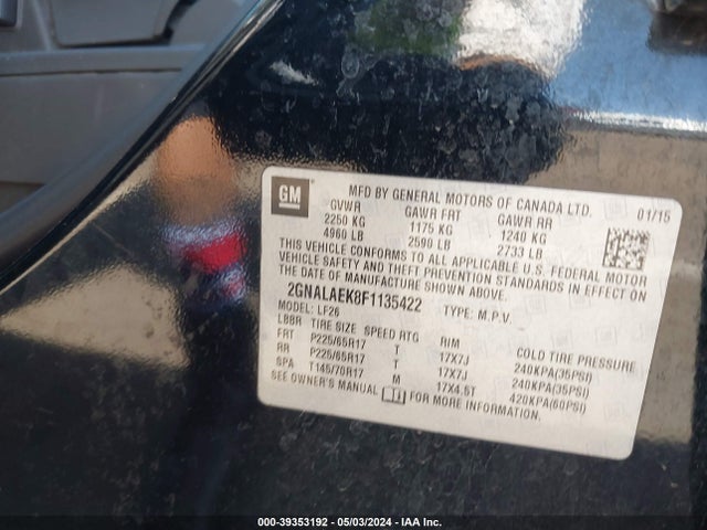 Chevrolet EQUINOX LS 2015 2GNALAEK8F1135422 Image 9
