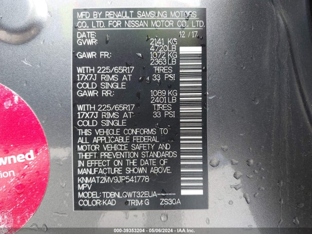 Nissan ROGUE SV 2018 KNMAT2MV9JP541778 Image 9