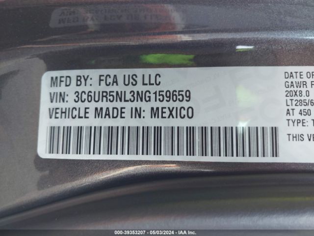 3C6UR5NL3NG159659 RAM 2500 Laramie Mega Cab 4x4 6'4 Box