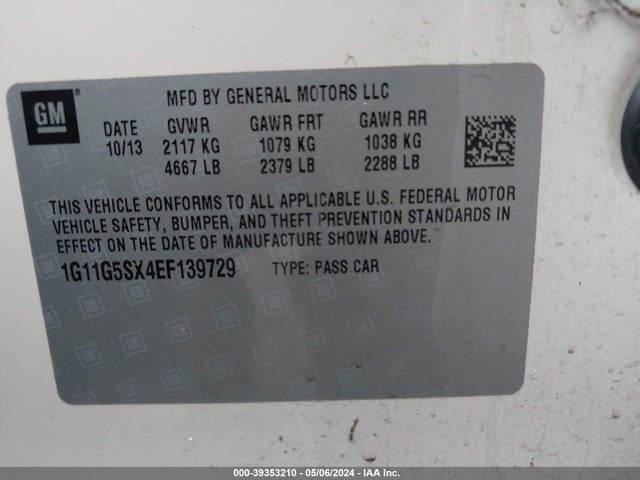 Chevrolet Malibu 3lt 2014 1G11G5SX4EF139729 Image 9