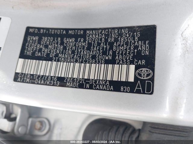 Toyota COROLLA LE 2015 2T1BURHE3FC398336 Image 9