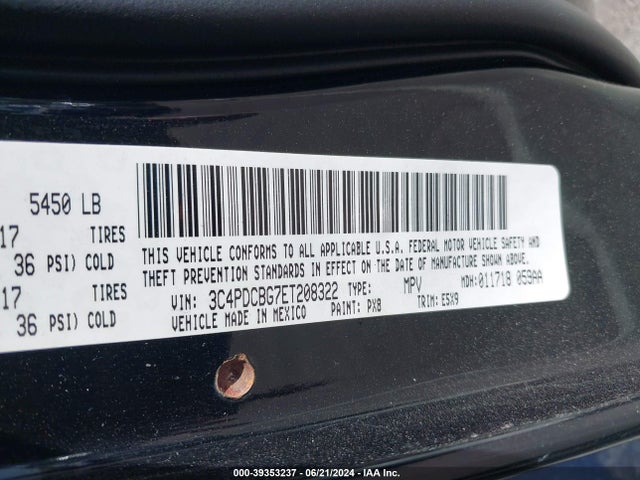 Продажа на аукционе авто 2014 Dodge Journey Sxt, vin: 3C4PDCBG7ET208322, номер лота: 39353237
