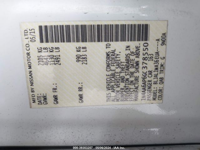 1N4AA6AP6GC378550 Nissan Maxima 3.5 Sr