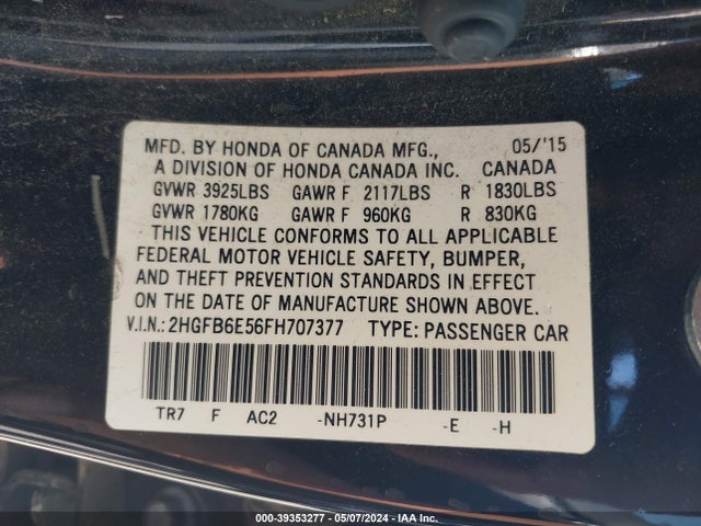 Honda CIVIC SI 2015 2HGFB6E56FH707377 Image 9
