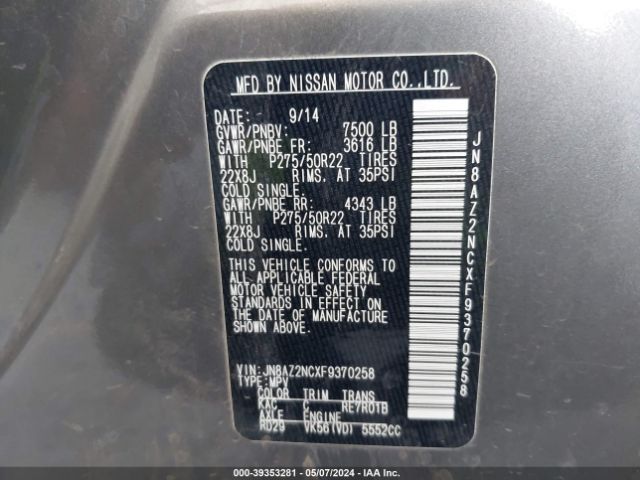 JN8AZ2NCXF9370258 Infiniti QX80