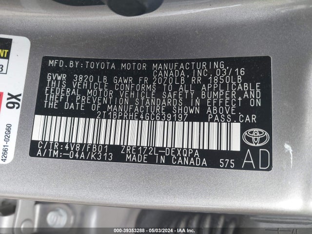 Toyota Corolla Le Eco 2016 2T1BPRHE4GC639197 Image 9