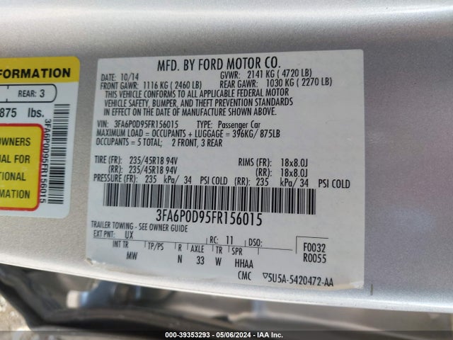 Ford Fusion Titanium 2015 3FA6P0D95FR156015 Image 9