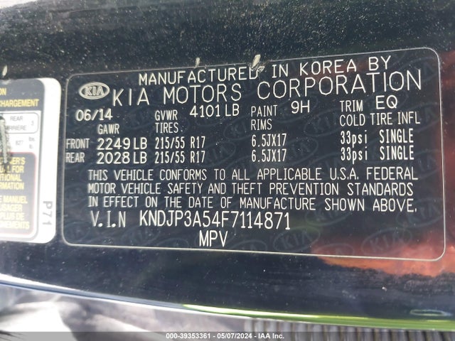 KIA SOUL + 2015 KNDJP3A54F7114871 Image 9