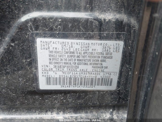 Nissan SENTRA S 2019 3N1AB7AP1KY231259 Image 9