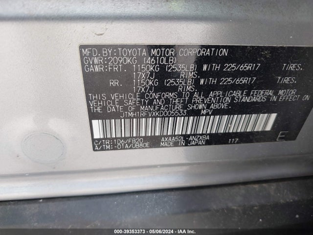 Toyota RAV4 LE 2019 JTMH1RFVXKD005533 Image 9