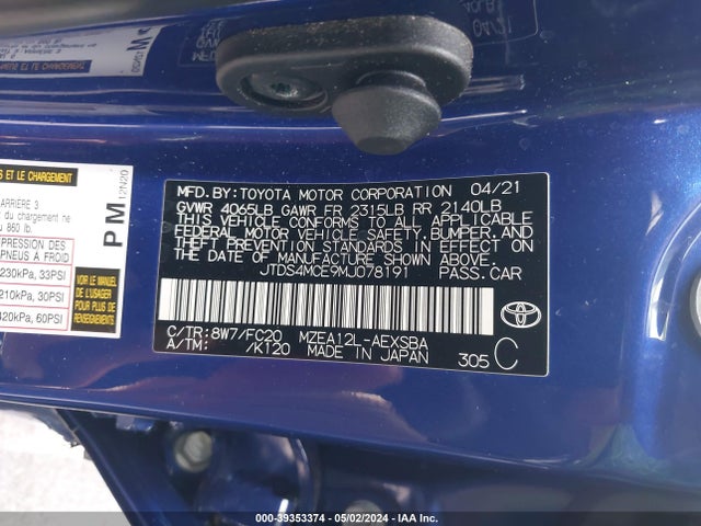 Toyota COROLLA SE 2021 JTDS4MCE9MJ078191 Image 9