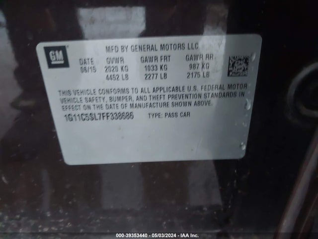 Chevrolet MALIBU 1LT 2015 1G11C5SL7FF338686 Image 9