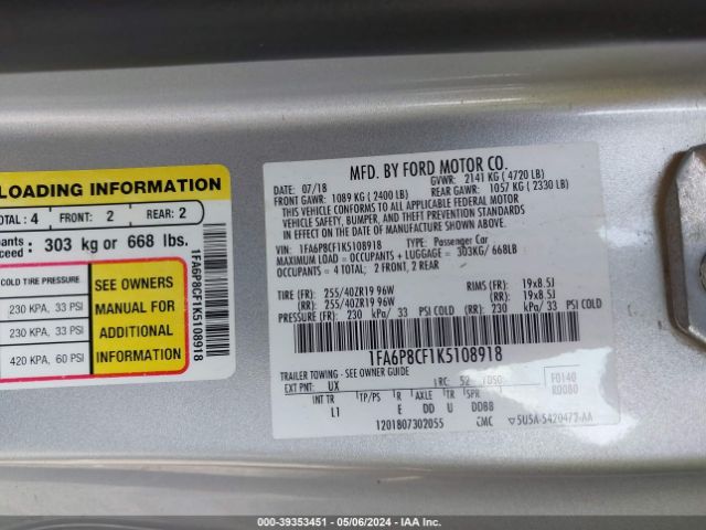 1FA6P8CF1K5108918 Ford Mustang Gt Premium