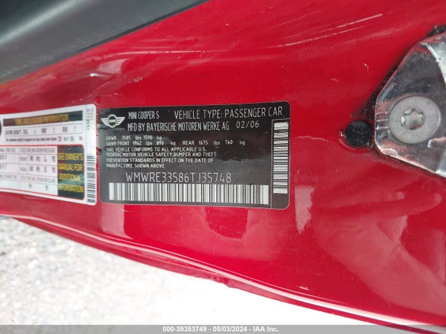 2006 MINI COOPER S WMWRE33586TJ35748 Photo 8