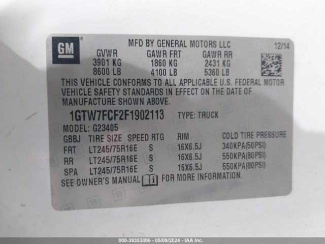 1GTW7FCF2F1902113 GMC Savana 2500 Work Van