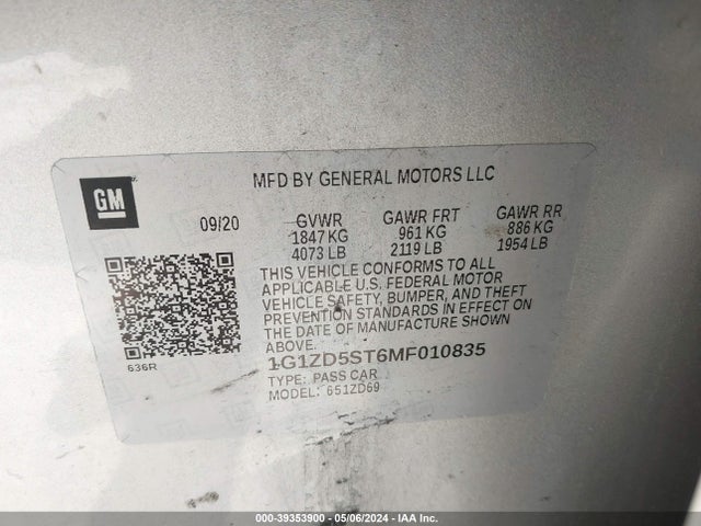 Chevrolet lfv - direct injection, variable valve timing, gen 1 gmna 2021 1G1ZD5ST6MF010835 Image 26