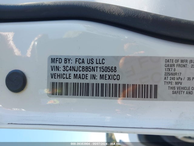 3C4NJCBB5NT150568 Jeep Compass Latitude Fwd