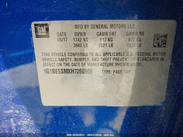 Chevrolet Cruze Lt Auto 2017 1G1BE5SMXH7260909 Image 9
