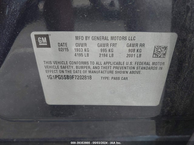 Chevrolet CRUZE LTZ 2015 1G1PG5SB9F7202818 Image 9