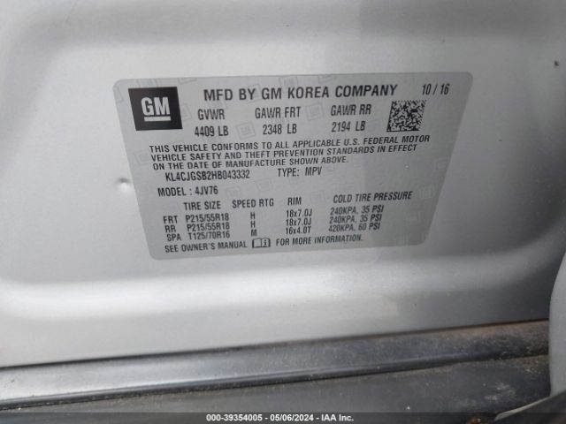 KL4CJGSB2HB043332 Buick Encore Essence