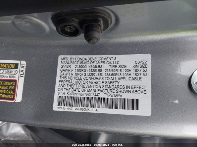 5J6RW1H57NA013447 Honda Cr-v 2wd Ex