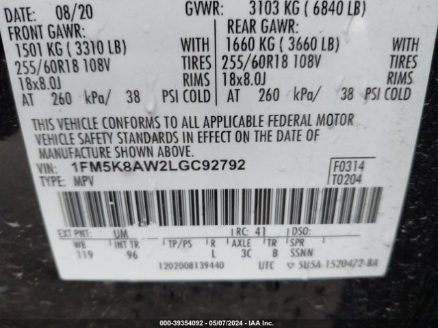 1FM5K8AW2LGC92792 Ford Police Interceptor Utility