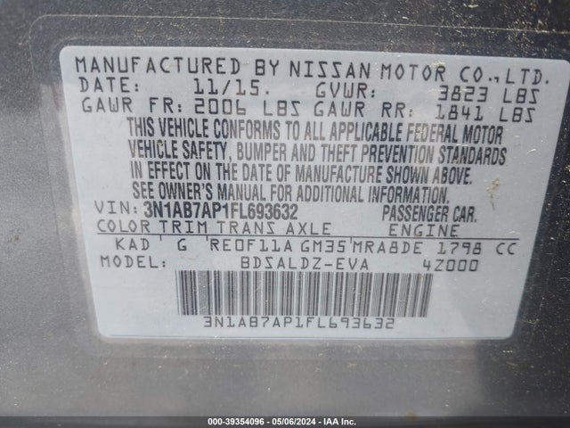 Nissan SENTRA SV 2015 3N1AB7AP1FL693632 Image 9