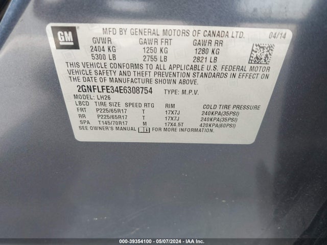 Chevrolet EQUINOX 1LT 2014 2GNFLFE34E6308754 Image 9
