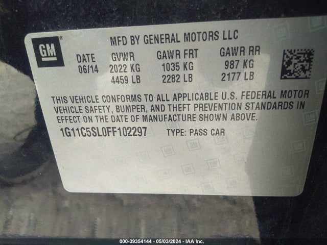 Chevrolet MALIBU 1LT 2015 1G11C5SL0FF102297 Image 9
