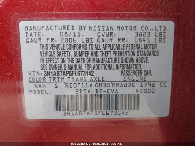 Nissan SENTRA SV 2015 3N1AB7AP5FL673142 Image 9