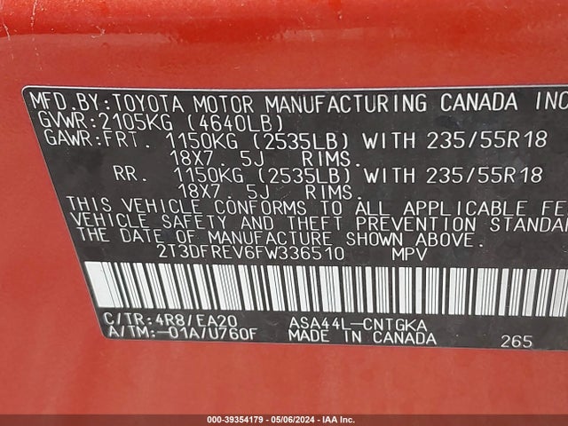 Toyota Rav4 Limited 2015 2T3DFREV6FW336510 Image 9