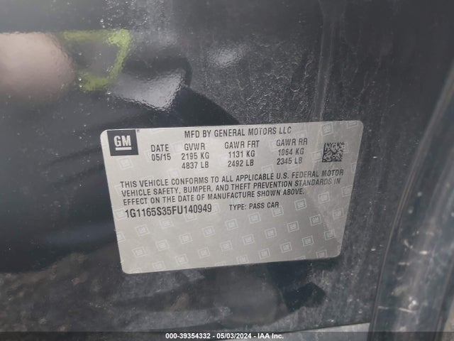 Chevrolet IMPALA 2LZ 2015 1G1165S35FU140949 Image 9