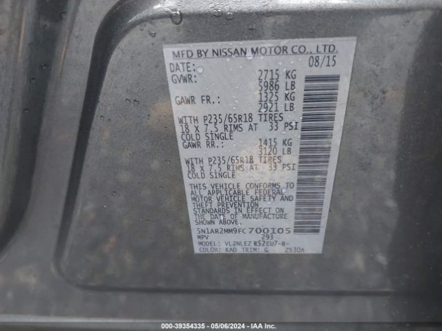 5N1AR2MM9FC700105 Nissan Pathfinder Sv