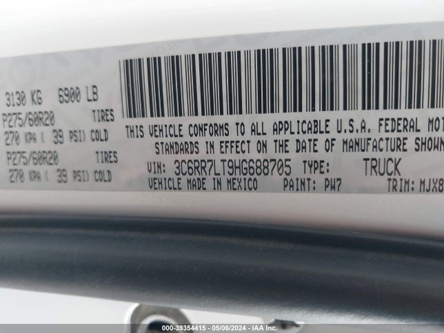3C6RR7LT9HG688705 RAM 1500 Big Horn  4x4 5'7 Box