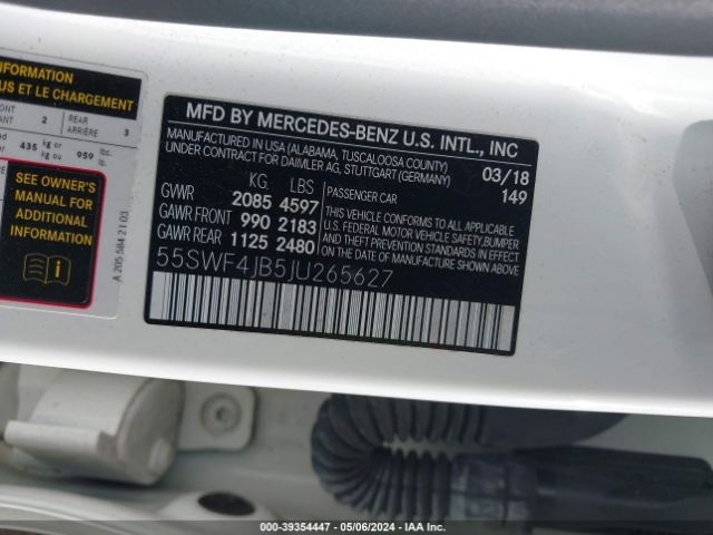55SWF4JB5JU265627 Mercedes-Benz C 300