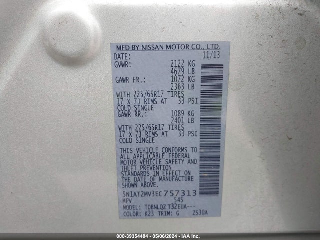 Nissan ROGUE SV 2014 5N1AT2MV3EC757313 Image 9