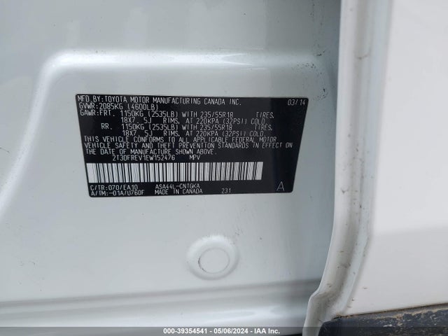 Toyota Rav4 Limited 2014 2T3DFREV1EW152476 Image 9