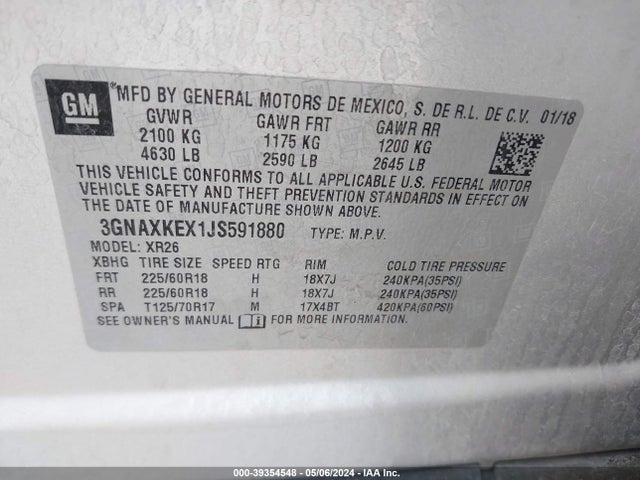 Chevrolet EQUINOX LT 2018 3GNAXKEX1JS591880 Image 9