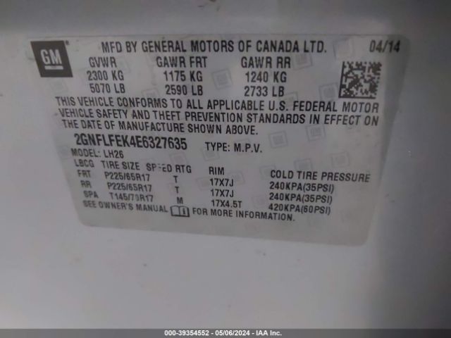 2GNFLFEK4E6327635 Chevrolet EQUINOX 1LT