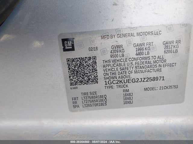 Chevrolet Silverado 2500hd Wt 2018 1GC2KUEG2JZ258971 Image 9
