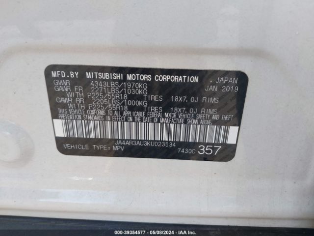 JA4AR3AU3KU023534 Mitsubishi Outlander Sport 2.0 Le