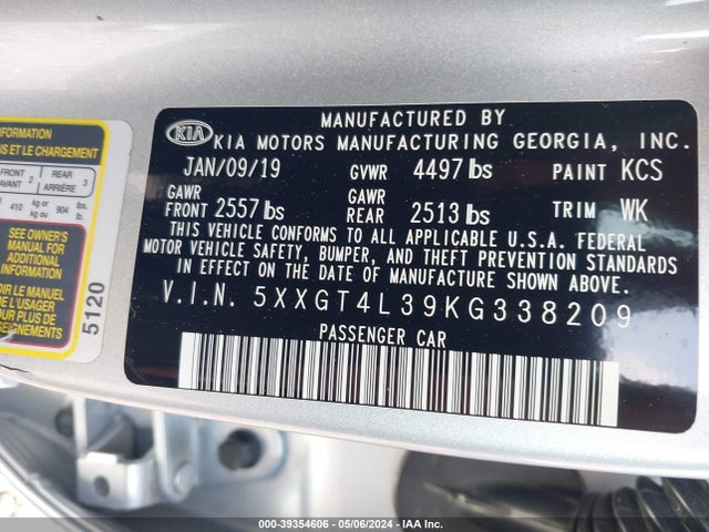 KIA Optima Lx 2019 5XXGT4L39KG338209 Image 9