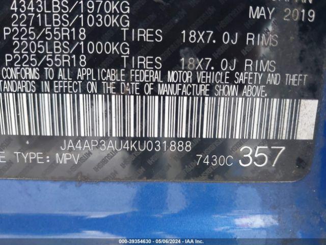 JA4AP3AU4KU031888 Mitsubishi Outlander Sport 2.0 Es