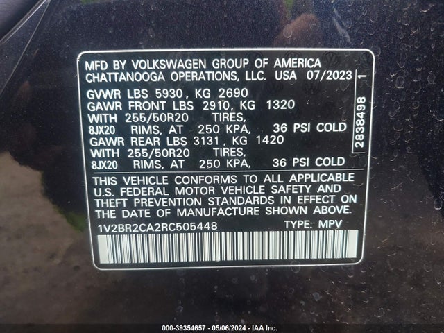 1V2BR2CA2RC505448 Volkswagen Atlas 2.0t Sel